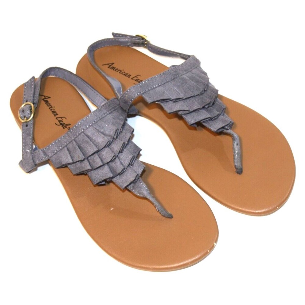 American Eagle Blue Ruffle Thong Sandals Slides Women's Size 7.5